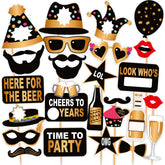 SYGA Black and Golden Birthday Party Photo Booth Props Craft Item (Set of 24)